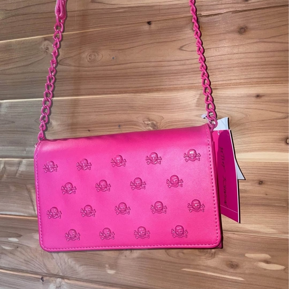 Betsey Johnson Vibrant Pink Skull Crossbody Bag